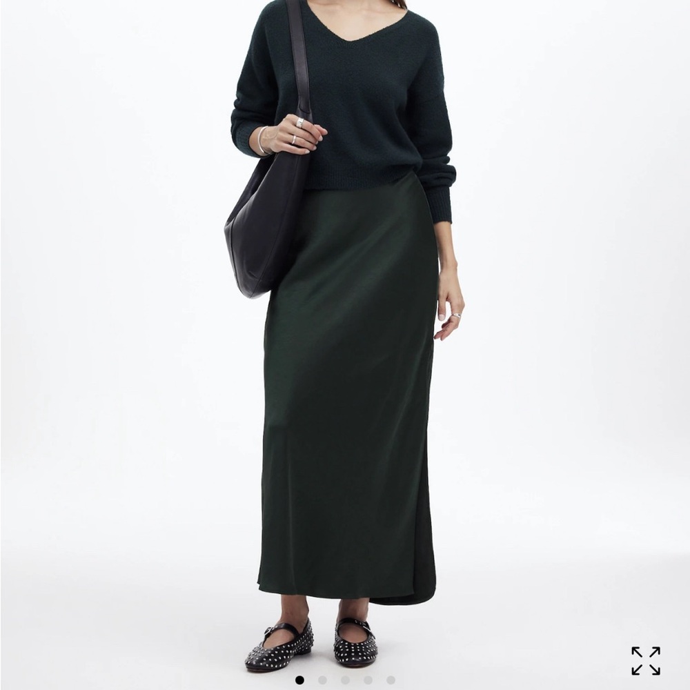 MADEWELL Satin Maxi Slip Skirt Forest Green Women’s NWT